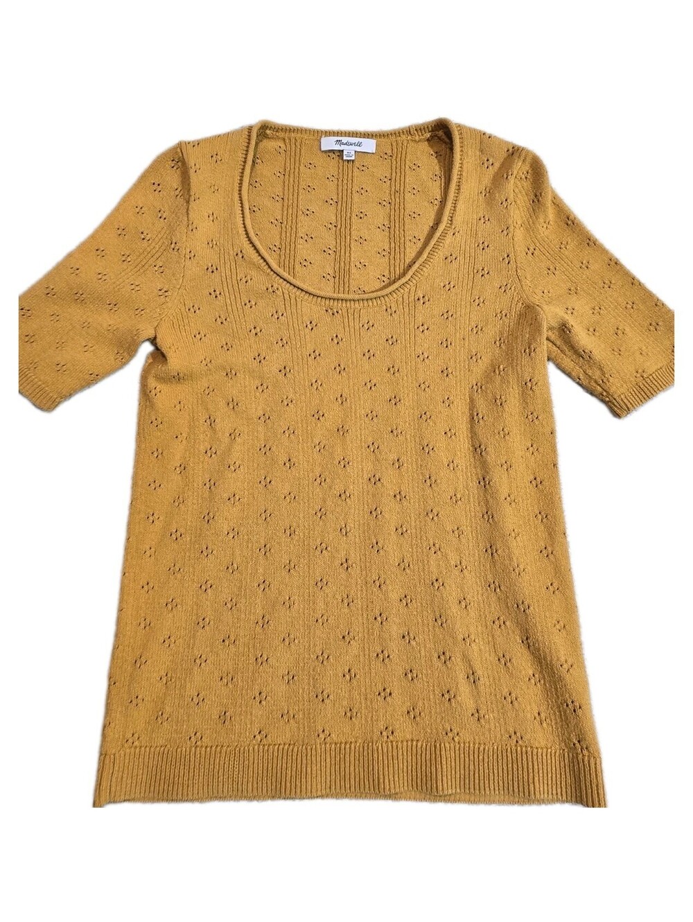madewell top xs pointelle knit short sleeve Mustard  Basic Office Casual